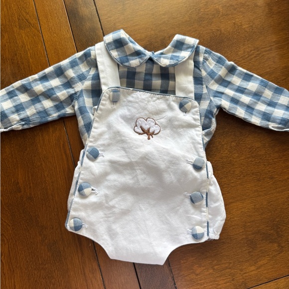 Blue and White Gingham Baby Outfit - Picture 1 of 2